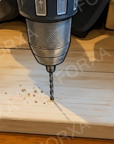 Drilling a pilot hole into the painted baserail
